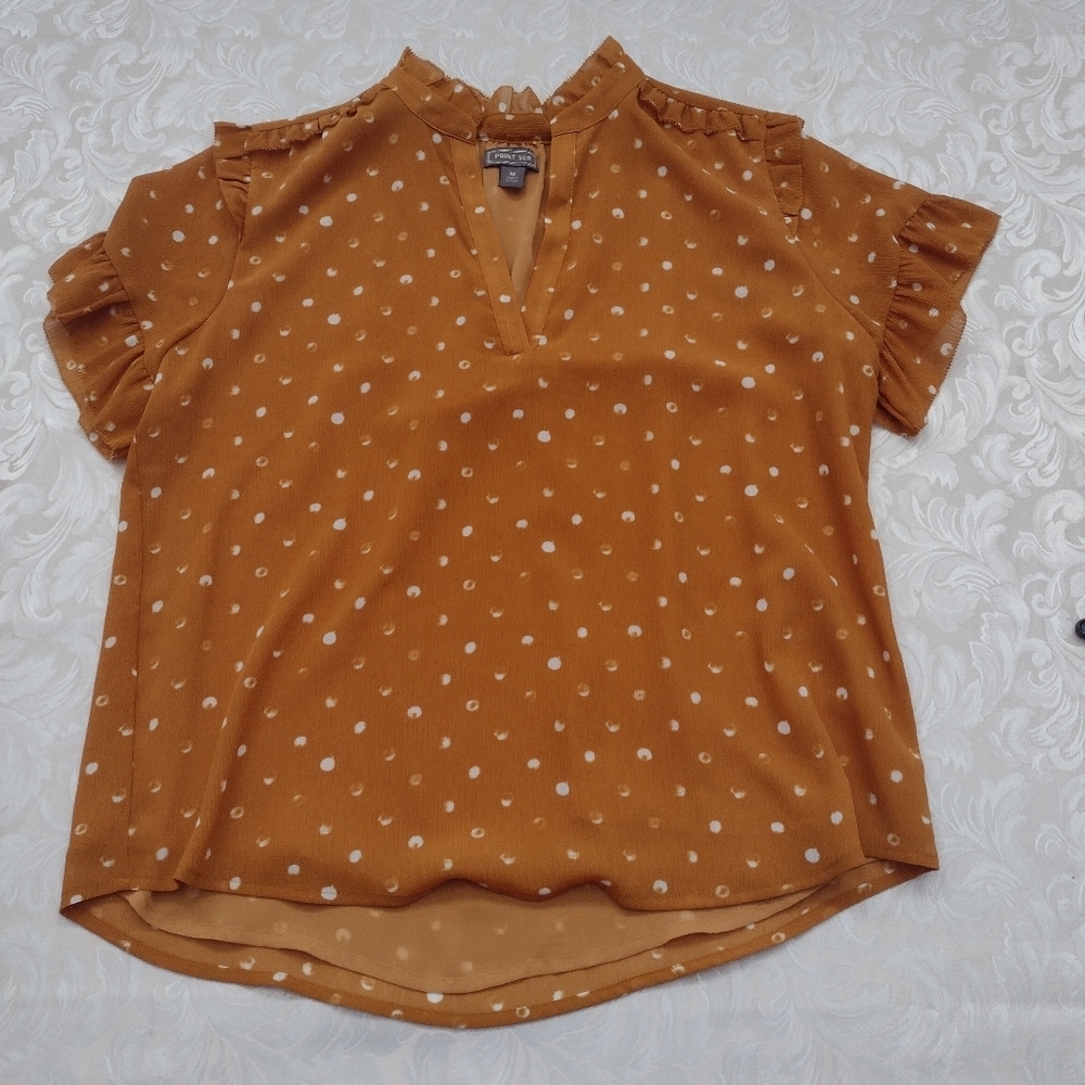 Rust Polka Dot Ruffle Sleeve Blouse